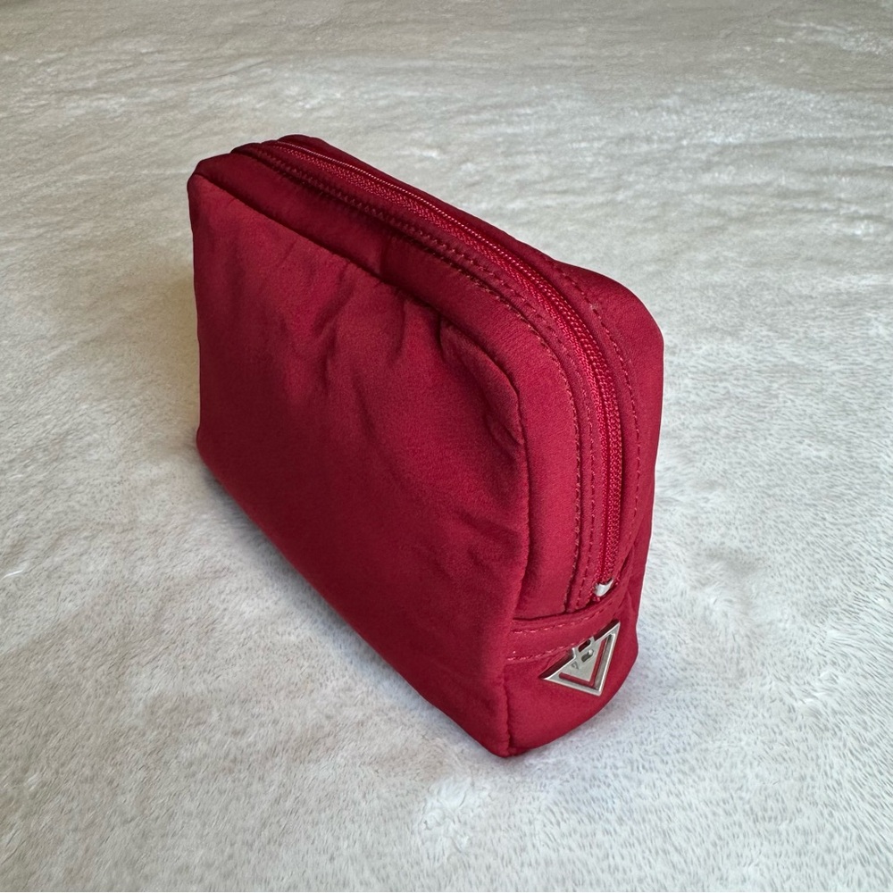 Rare Vintage Bottega Veneta Red Nylon Mini Cosmetic Pouch Zip Bag Y2K